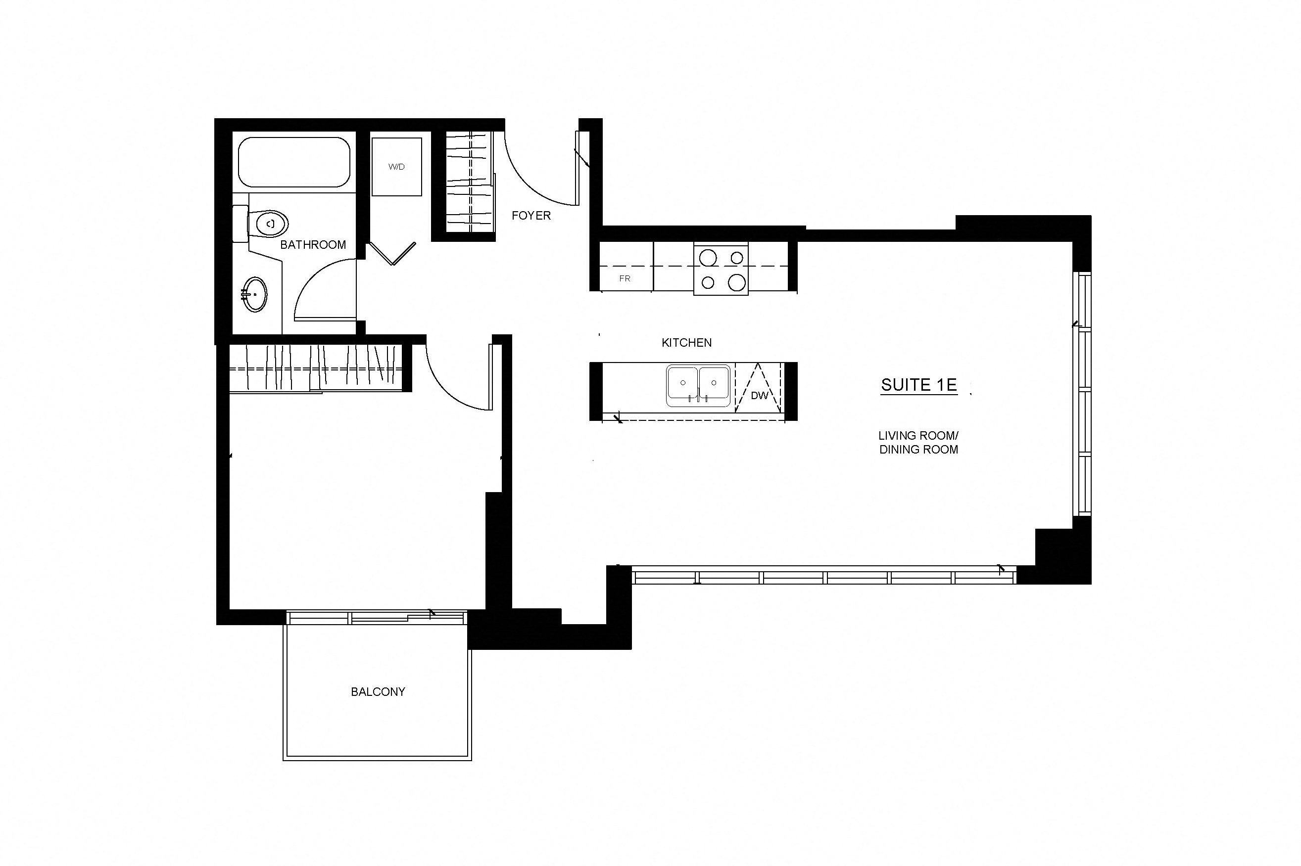 Floor plan for 1 bed, 1 bath, 567 sqft